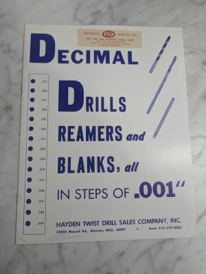 Harden Twist Drill Decimal Reamser Blanks Sales Literature Catalog Brochure