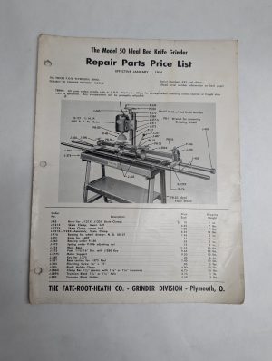 Fate-Root-Heath Model 50 Ideal Bed Knife Grinder Repair Parts Price List 1956