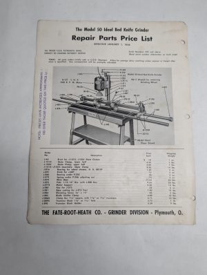 Fate-Root-Heath Model 50 Ideal Bed Knife Grinder Repair Parts Price List 1956~