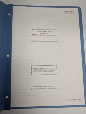 Cohu Operating Instruction Manual Thermal Transfer Standard Model 666