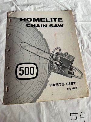 Homelite Chainsaw 500 Parts List #23483 July 1960 Assembly Sales Manual