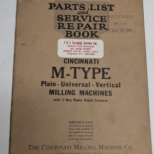 1930 Cincinnati Milling Machine Part List Service Repair Manual M-Type Universal