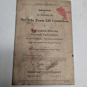 International Mccormick Farmall Cultivator Hydraulic Power Lift Attachment