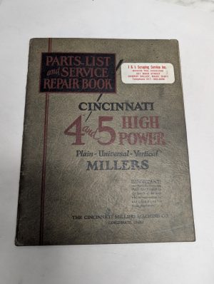 Cincinnati Milling Machine Parts List Service Repair Manual 4 5 High Power 1928