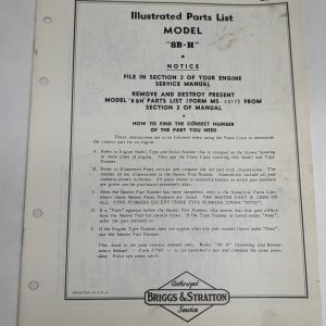Briggs & Stratton Illustrated Parts List Catalog Model Series 8B-H