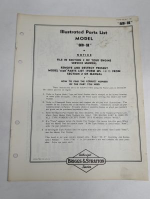 Briggs & Stratton Illustrated Parts List Catalog Model Series 8B-H