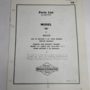 Briggs & Stratton Illustrated Parts List Catalog Manual Series Modele 5S