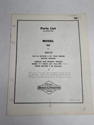 Briggs & Stratton Illustrated Parts List Catalog Manual Series Modele 5S