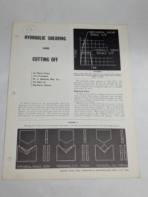 W.A. Whitney Hydraulic Shearing & Cutting Off Sales Brochure Information 1962