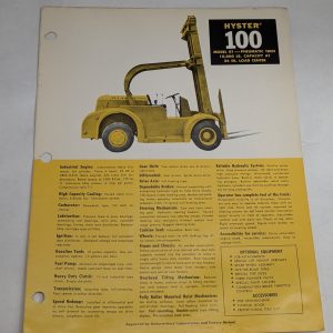Hyster Fork Lift Truck Sales Brochure Information Sheet Rt 100 1956