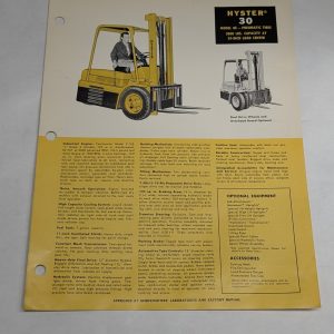 Hyster Fork Lift Truck Sales Brochure Information Sheet Ue 30 1956