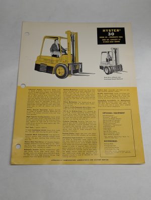 Hyster Fork Lift Truck Sales Brochure Information Sheet Ue 30 1956