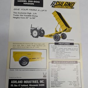 Ashland Sales Information Sheet Brochure Literature Model Dw-200 Wagon Specs