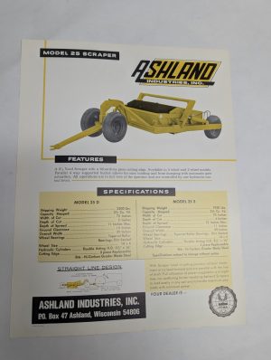 Ashland Industries Sales Information Sheet Brochure Literature Model 25 Scraper