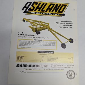 Ashland Sales Information Sheet Brochure Literature # L-12 Land Leveler