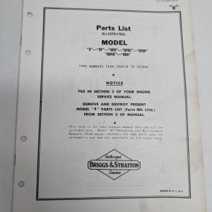 Briggs & Stratton Engine Illustrated Parts List Catalog Manual 8 Ms-3449