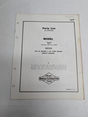 Briggs & Stratton Engine Illustrated Parts List Catalog Manual 6H Ms-3411