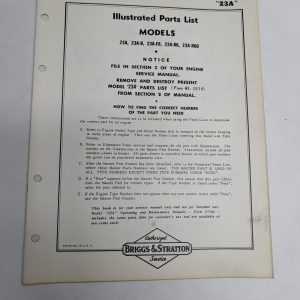 Briggs & Stratton Engine Illustrated Parts List Catalog Manual 23A Ms-3918