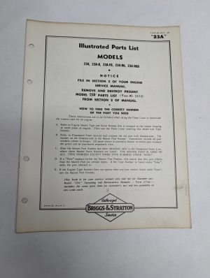 Briggs & Stratton Engine Illustrated Parts List Catalog Manual 23A Ms-3918