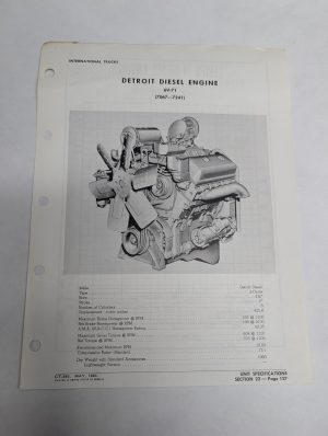 Detroit Diesel Engine Specifications Information Sheet 6V-71 7067-7241 1960