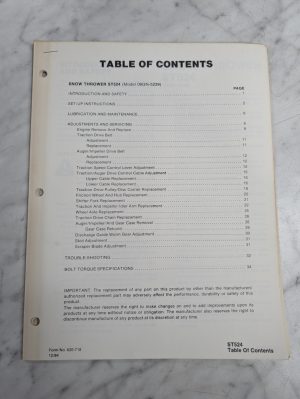 Ford Repair Service Manual Snow Thrower Blower St524 Model 09Gn 5239 1984