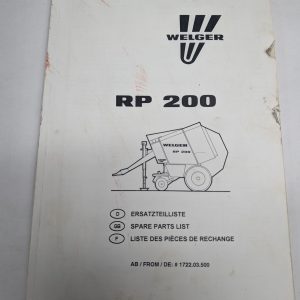 Welger Rp 200 Spare Parts List Catalog Manual # 1722.03.500 Shop Repair Book