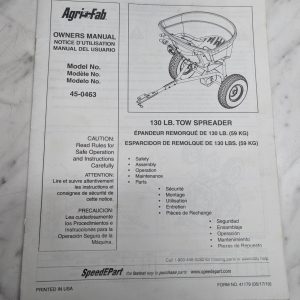 Agrifab Owners Manual Model 45-0463 130 Lb Tow Spreader 41179 Instruction Book