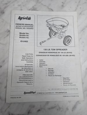 Agrifab Owners Manual Model 45-0463 130 Lb Tow Spreader 41179 Instruction Book