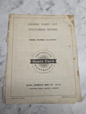 Sears Craftsman Engine Owners Parts List Manual Model 143.566132 Form #691333