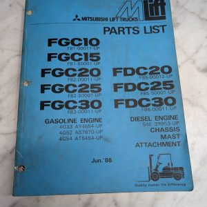 Mitsubishi Fork Lift Truck Parts List Catalog Manual Fgc10-30 Fdc20-30 1986