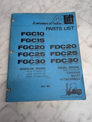 Mitsubishi Fork Lift Truck Parts List Catalog Manual Fgc10-30 Fdc20-30 1986