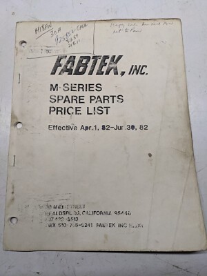 Fabtek Spare Parts Price List Aerial Work Platform M Series 1982