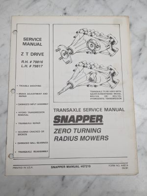 Snapper Z T Drive 79816 79817 Transaxle Manual Zero Turning Radius Mowers