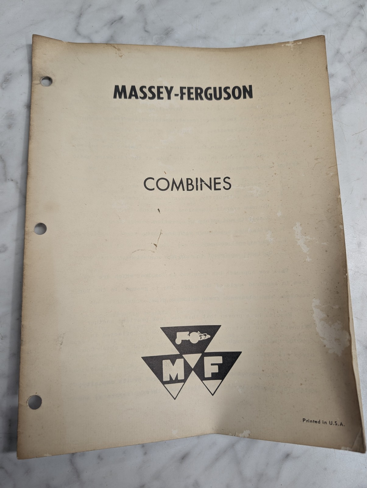 Massey-Ferguson Combines Dealing Information Book Guide Maintenance Sales Specs