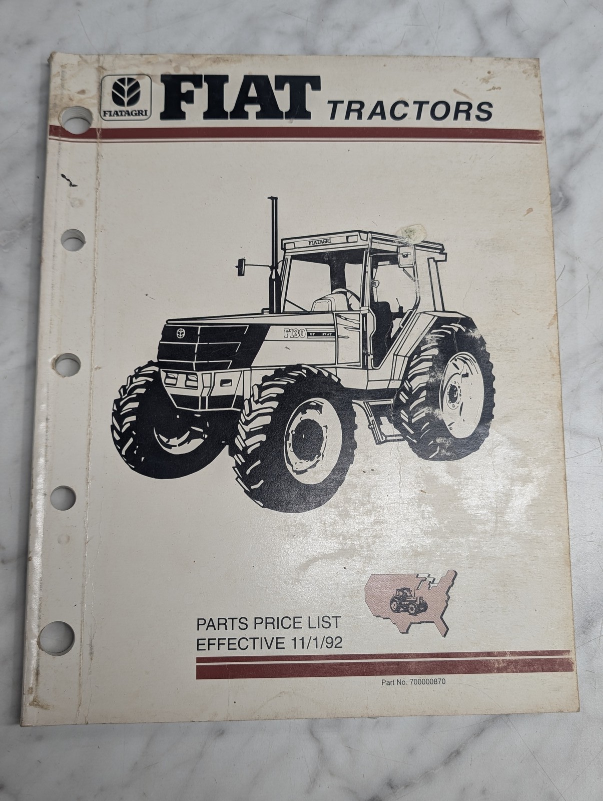 Fiat Tractors F130 Parts Price List Manual Book Sales Catalog Reference 11/1/92