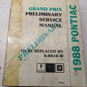 1988 Pontiac Grand Prix Preliminary Service Manual Shop Service Dealer Book