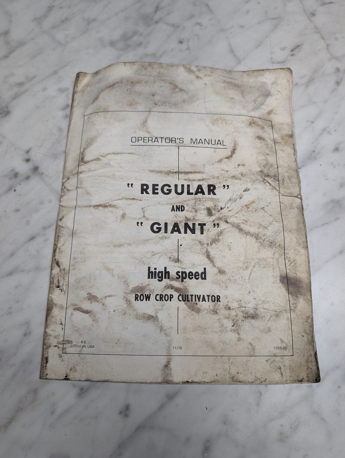 Regular Giant High Speed Row Crop Cultivator 1255.02 Operators Owners Manual