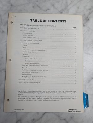 Ford Repair Service Manual Log Splitter Model 09Gn 5700 5701 A 1984