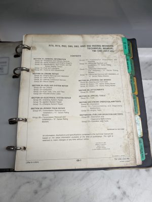 John Deere R70 R72 R92 S82 S92 Riding Mowers Tm-1290 Technical Manual Service