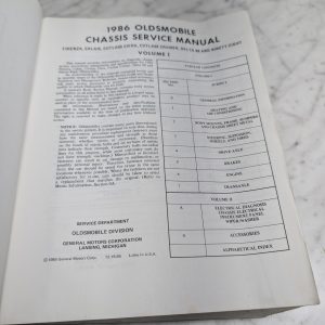 1986 Oldsmobile Chassis Service Manual Volume I Maintenance Shop Repair Book