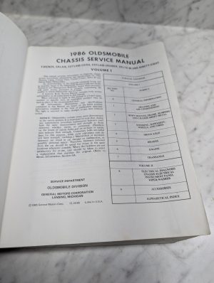 1986 Oldsmobile Chassis Service Manual Volume I Maintenance Shop Repair Book