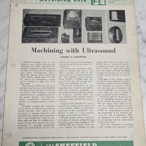 Ultrasonic Machining Data With Ultrasound Cavitron No 117 55 6 1
