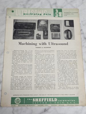Ultrasonic Machining Data With Ultrasound Cavitron No 117 55 6 1