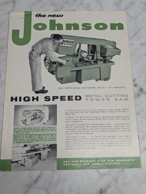 Johnson High Speed Band Saw Model Hs 12 X 18 Capacity Metal Cutting Power