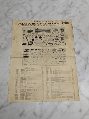 Atlas 10-Inch Back Geared Lathe Catalog No V36 V42 V48 V54 H36 H42