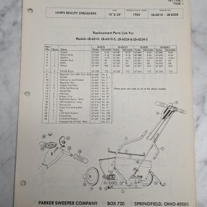 Parker Sweeper Lawn Beauty Spreaders Lb 6818 6824 Replacement Parts List