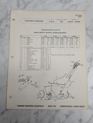 Parker Sweeper Lawn Beauty Spreaders Lb 6818 6824 Replacement Parts List