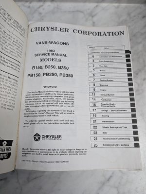 Chrysler B150 B250 1983 Service Manual Vans Wagons Shop Book Pb350 1983