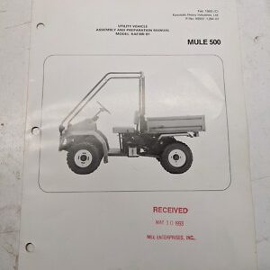 Kawasaki Utility Vehicle Assembly Preparation Manual Kaf300-B1 Mule 500 1993