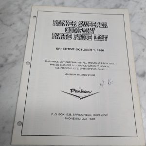 Parker Sweeper Parts Price List Sales Catalog Reference October 1 1986